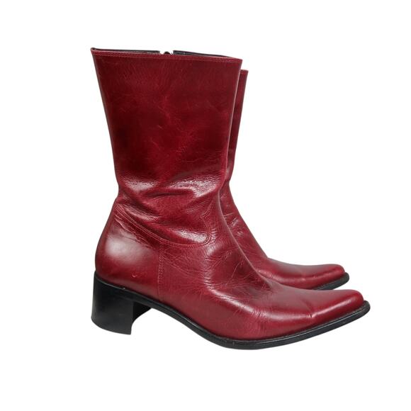 Vintage Y2K Steve Madden Burgundy Red Leather Roccco Western Boots 9 - Picture 9 of 9